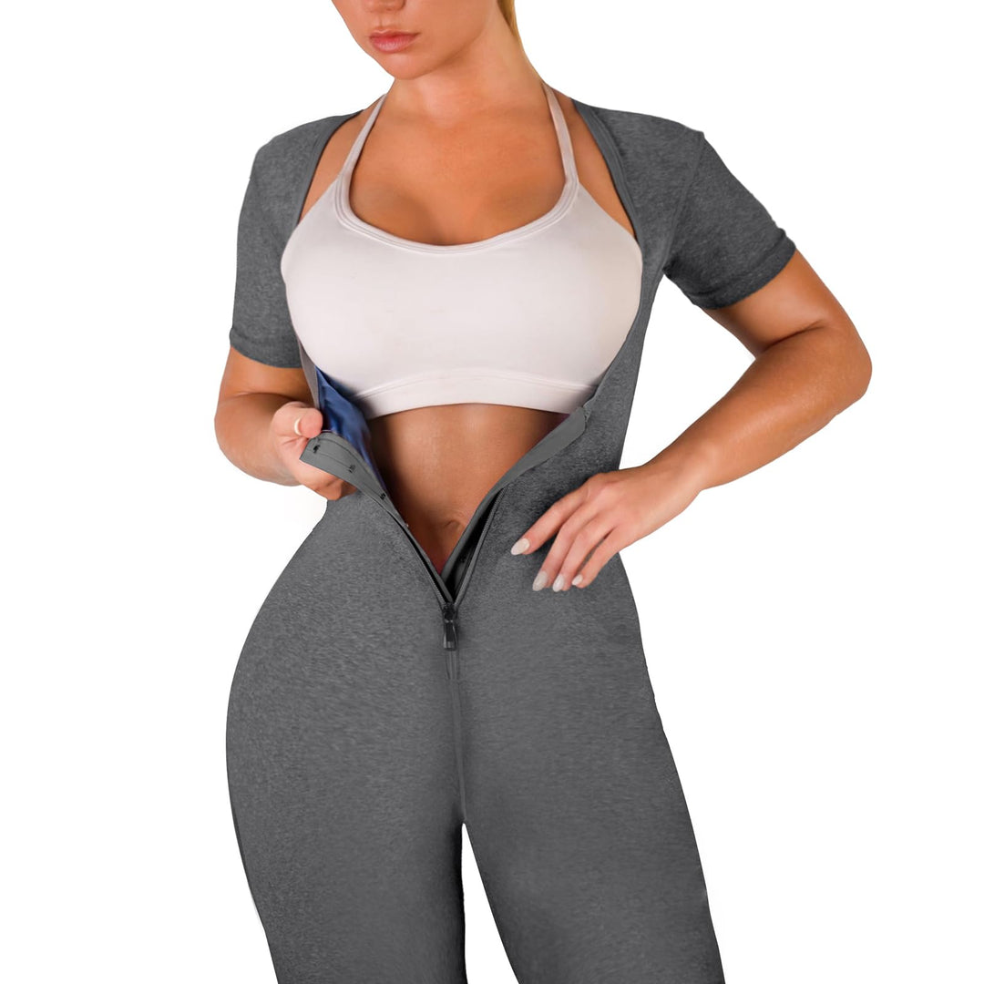 CEIUEO Women Sauna Suit Waist Trainer 3 in 1 Slimming Full Body Shaper Workout Top for Weight loss(GY S)