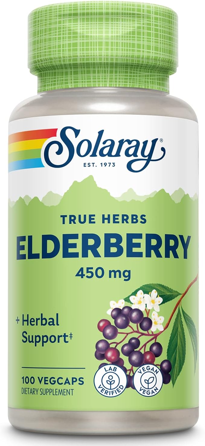 SOLARAY Elderberry Berry & Flower 450mg | Support for General Wellbeing During Cold Months | with Flavonoids & Phenolic Compounds | Non-GMO | 100ct