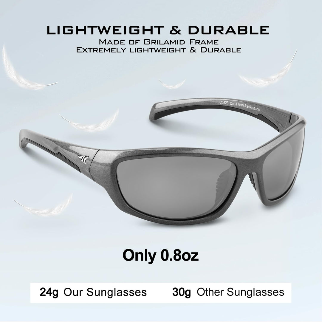 KastKing Hiwassee Polarized Sport Sunglasses for Men and Women, Gloss Metalic Gun, Smoke - Silver Mirror