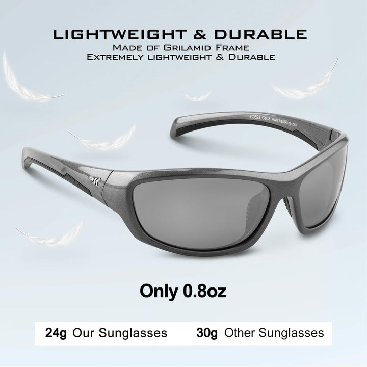 KastKing Hiwassee Polarized Sport Sunglasses for Men and Women, Gloss Metalic Gun, Smoke - Silver Mirror