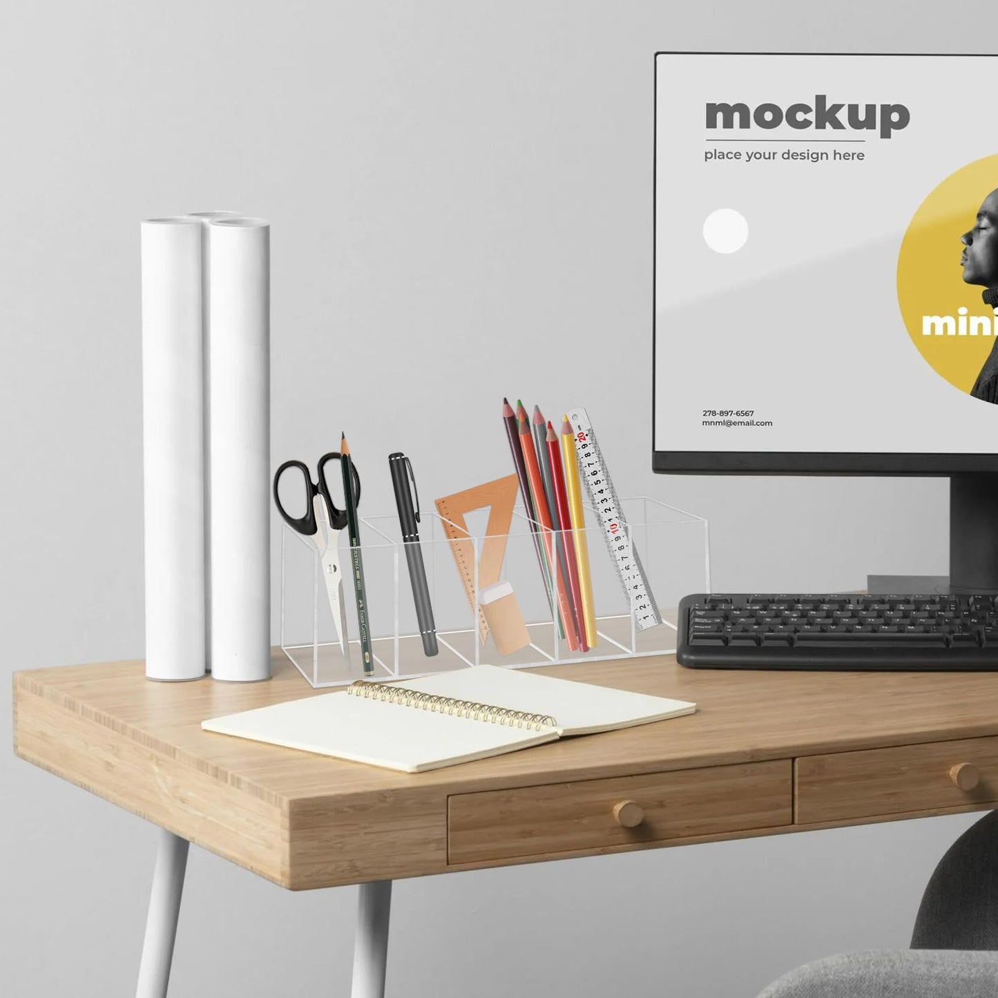 Acrylic Pen Pencil Holder, Transparent Makeup Brush Holder Organizer, Clear Pen Pot, 5 Compartments Desk Organizer, Desktop Stationery Storage for Office, Classroom, School Supplies, Vanity