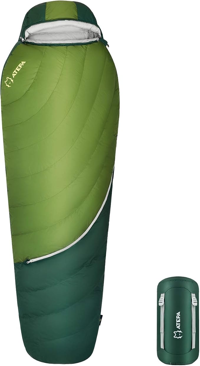 ATEPA Down Sleeping Bag for Adults, 650FP Ultralight 3 Season Compact Packable Sleeping Bag with Compression Sack for Camping Backpacking Hiking