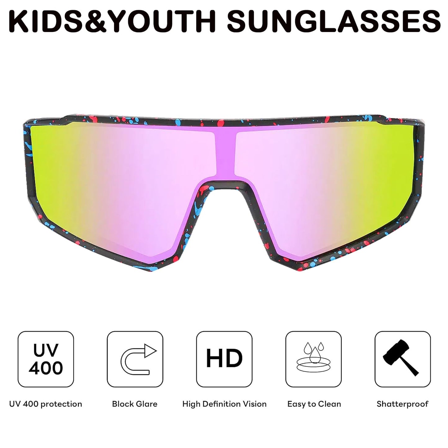 Youth Baseball Sunglasses For Boys Girls,UV400 Kids Sports Sunglasses,Cycling glasse Running Golf