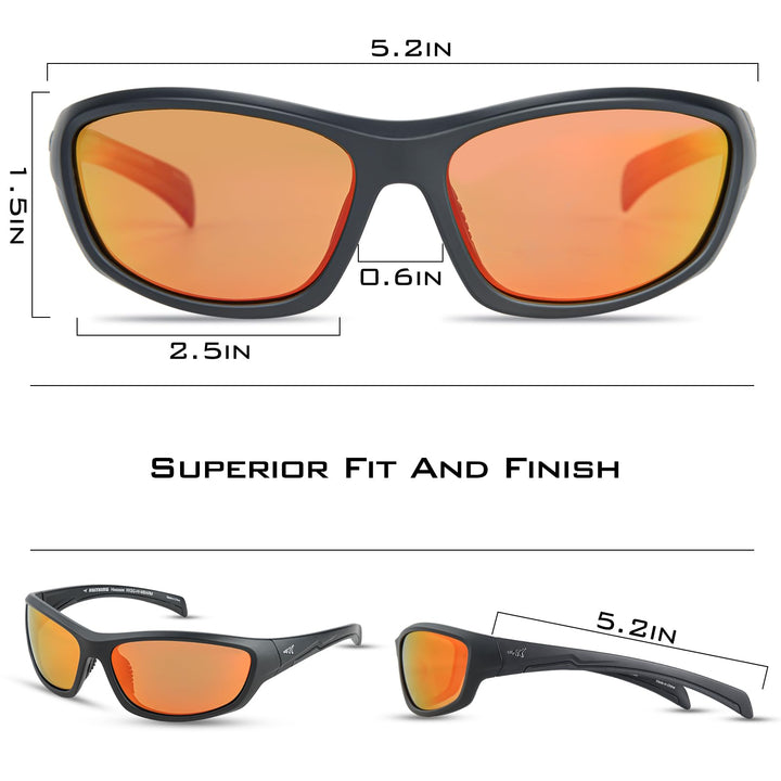 KastKing Hiwassee Polarized Sport Sunglasses for Men and Women, Matte Black Frame,Amber Base Scarlet Mirror