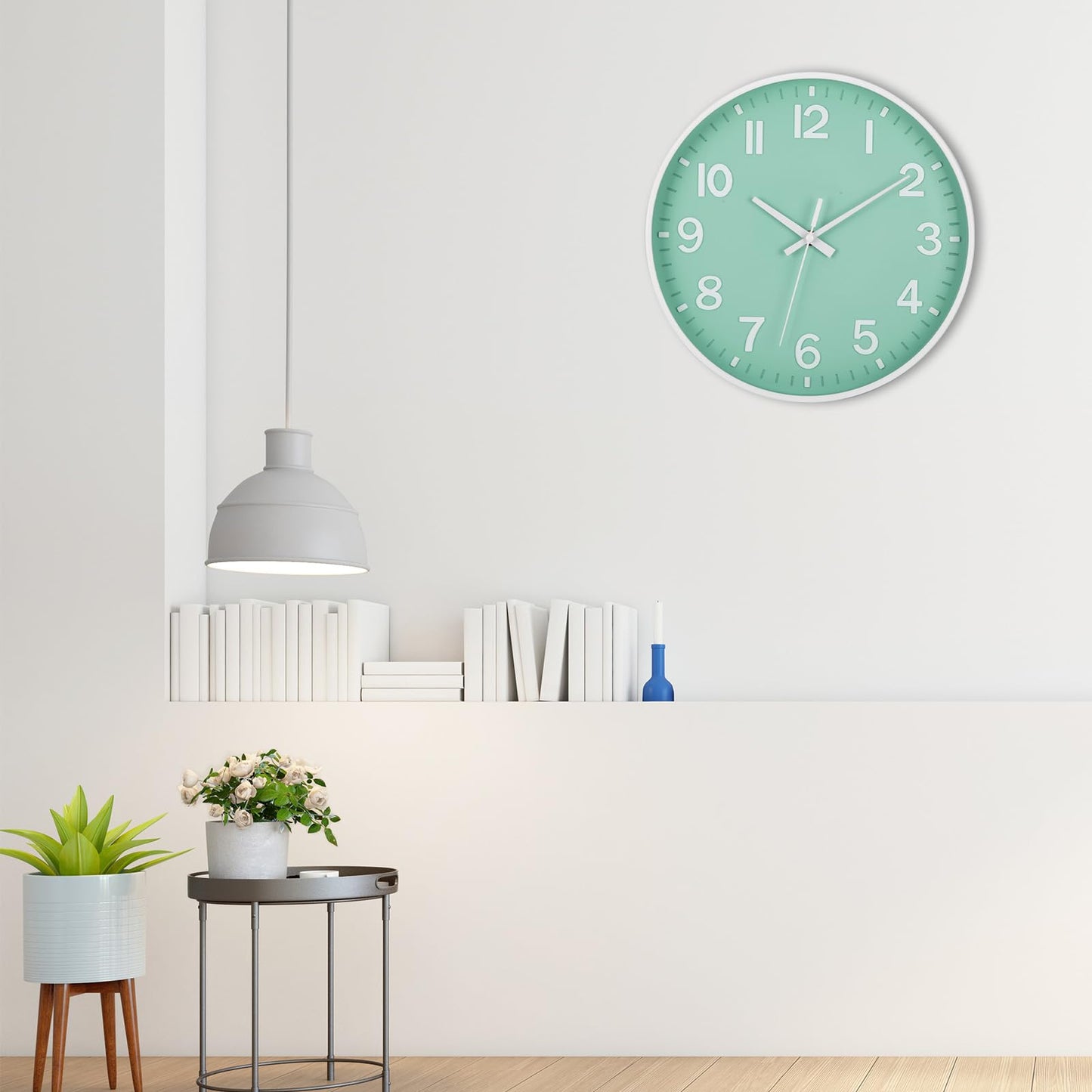 ACCSHINE Wall Clocks Modern Non-Ticking Silent 12 Inch Decro Quartz Blue Clock Battery Operated Easy to Read for Room, Home, Kitchen, Bedroom, Office, School (Green + White)