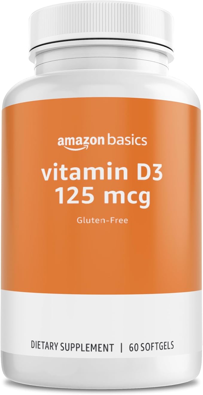 Amazon Basics - Vitamin D3, 125 mcg, 60 Softgels (1 per serving), Gluten Free