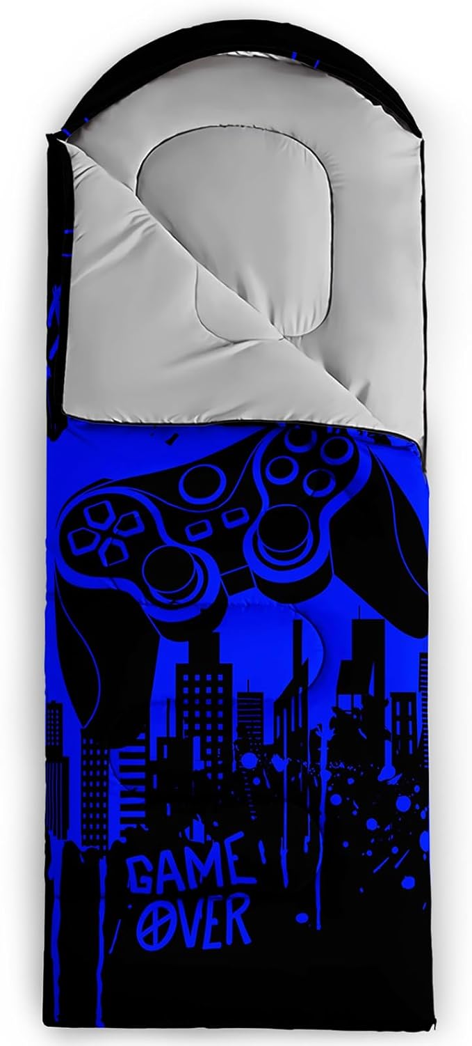 AILONEN Boys Sports Camping Sleeping Bags,Lightweight & Waterproof,3 Season Warm & Cool Weather,Black Player Basketball Sleeping Bags for Kids Adults,Travelling,Outdoors