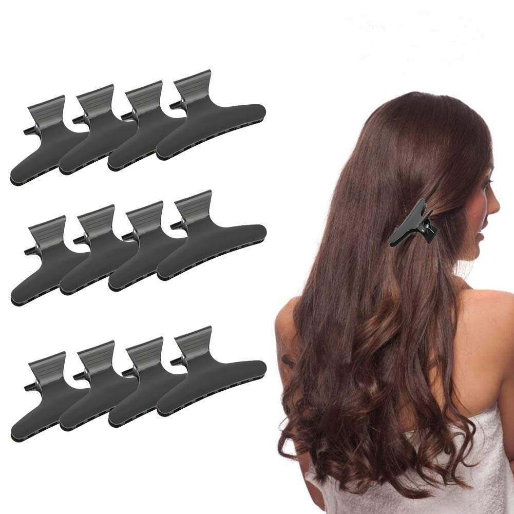 Sonew 12Pcs/Set Black Butterfly Holding Hair Clip, Hairdressing Accessories Non-Slip Hair Clips For Women, Hair Section Claw Cla