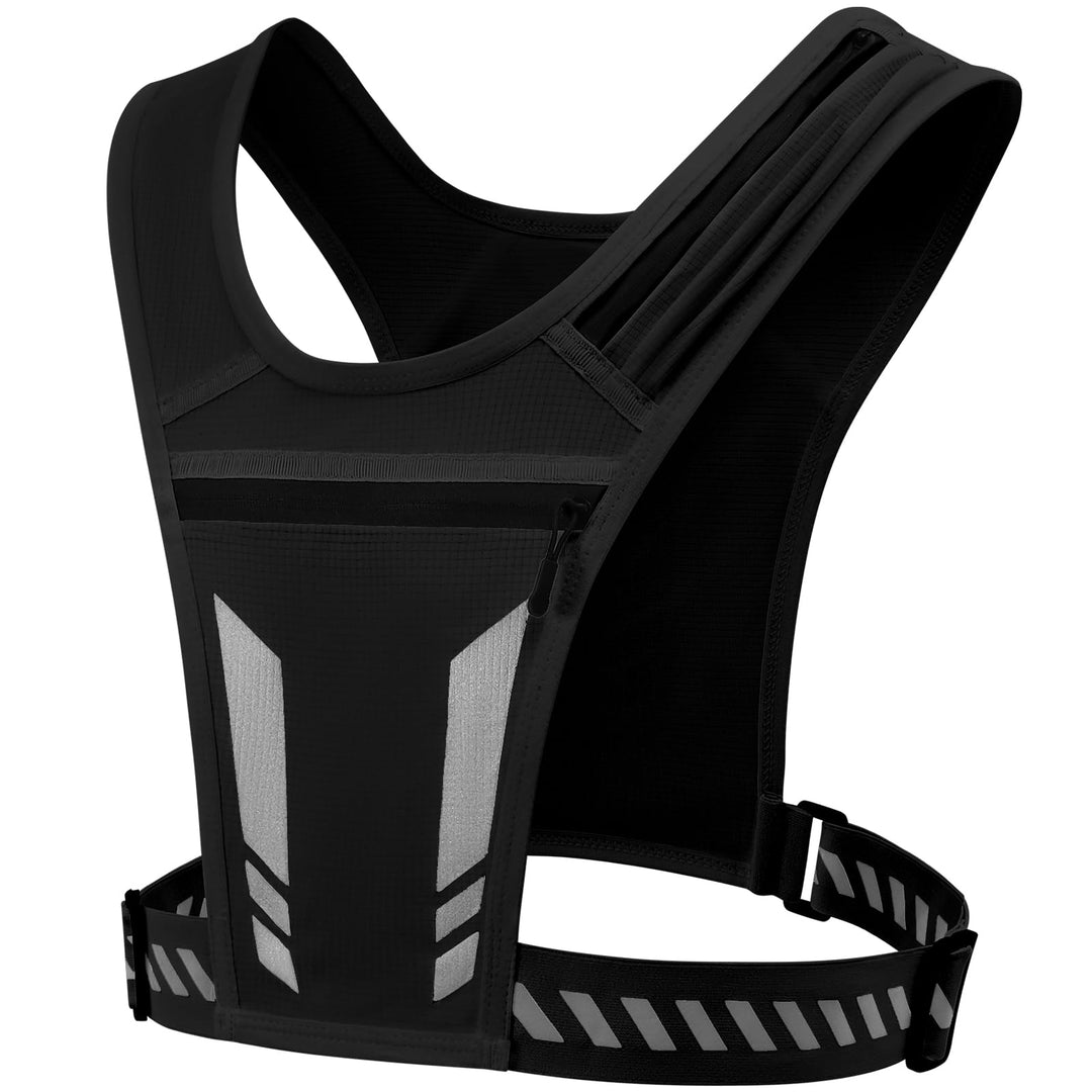 wocharm Reflective Vest Chest Phone Holder, Adjustable Hydration Training Workout Gear for Nighttime Running Biking Motorcycle Dog Walking (Black)