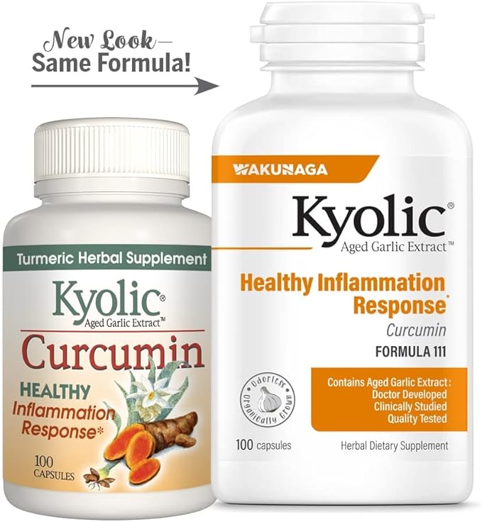 Kyolic Aged Garlic Extract Formula 111, Healthy Inflammation Response, Curcumin, 100 Capsules (Packaging May Vary)