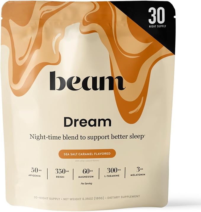 Beam Dream Sleep Powder, Natural Sleep Aid and Magnesium Hot Cocoa Drink for Adults, Calming Sleep Supplement with Apigenin, Nighttime Sleep Drink Powder, Third Party Tested Supplement, 30 Servings
