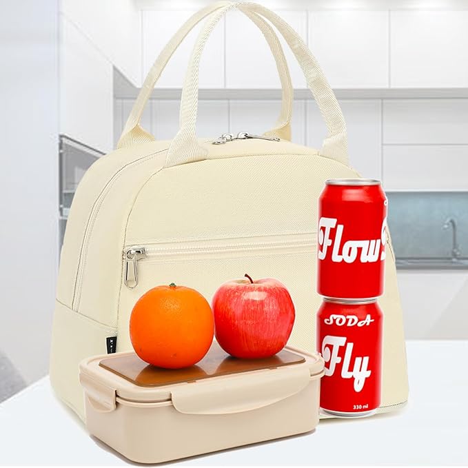 FlowFly Insulated Lunch Cooler Bag - Tote Organizer for Women/Men, Beige