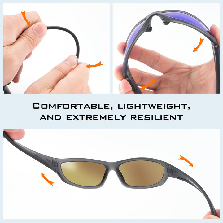KastKing Hiwassee Polarized Sport Sunglasses for Men and Women, Matte Smoke Crystal Frame,Smoke Base Cobalt Mirror