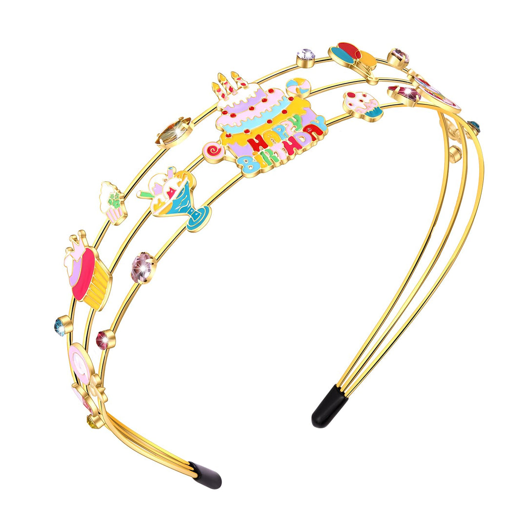 mokkia Birthday Girl Headband, Women Birthday Accessories Enamel Birthday Cake Candy Balloon Headband Jeweled Rhinestone Headband Birthday Outfits Holiday Gifts
