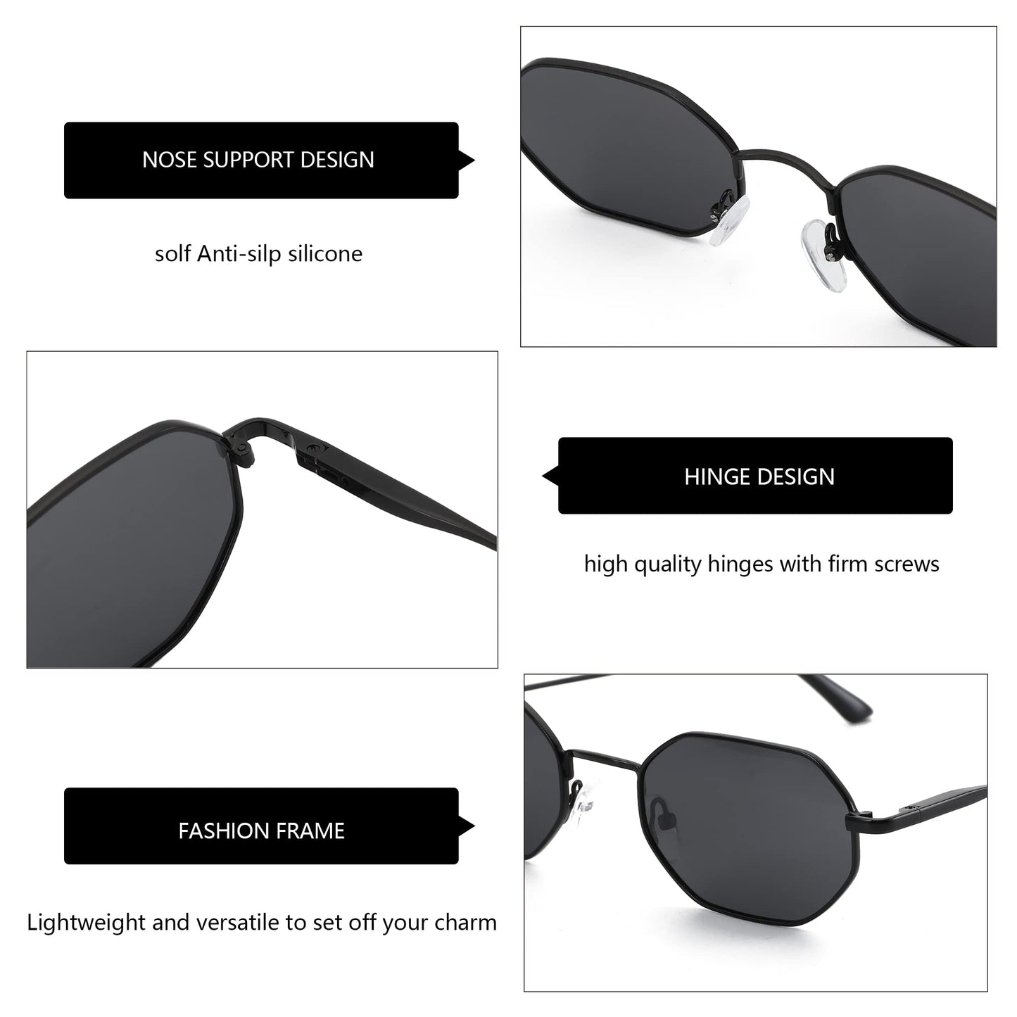 ZENOTTIC Small Octagonal Polarized Sunglasses for Women Men Hippie Metal Frame Retro Rectangle Sun Glasses