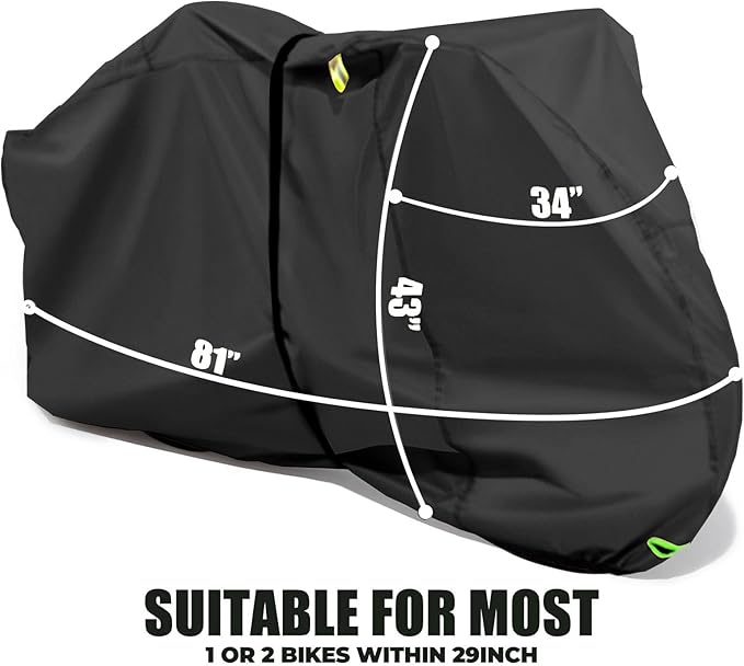 Bike Cover for 1 or 2 Bikes Outdoor Storage Waterproof Bicycle Cover for Transport on Rack, Rain Sun UV Dust Wind Proof with Wind-Secure Strap & Storage Bag, 420D Heavy Duty Bike Covers