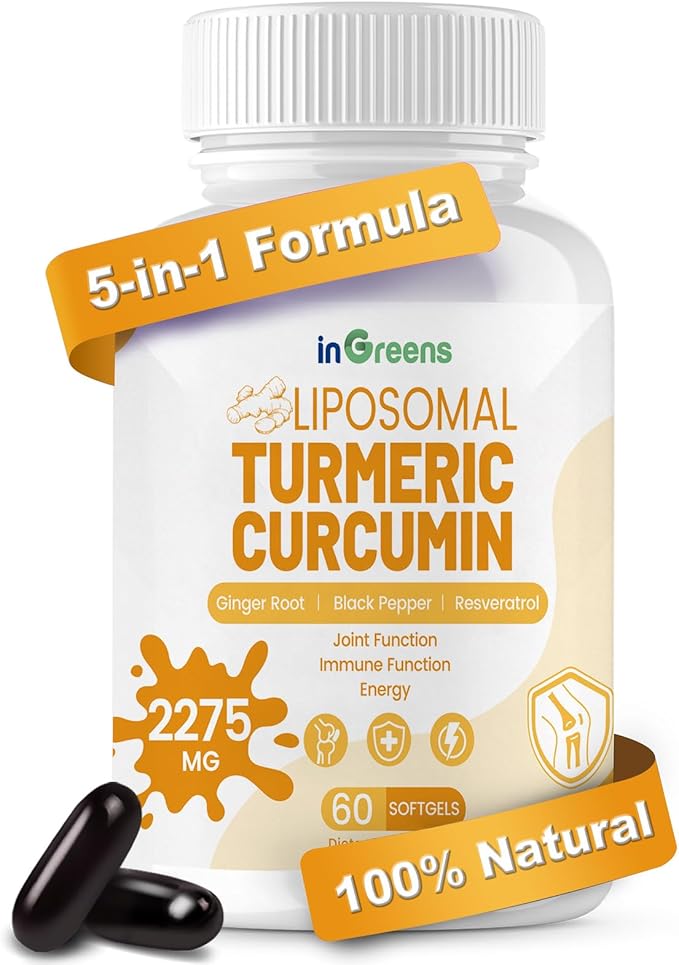 Turmeric Supplement 2275mg, 95% Curcumin, Liposomal Turmeric for Best Absorption, Curcumin Supplement for Joint Support, Bottled in USA - 60 Softgels