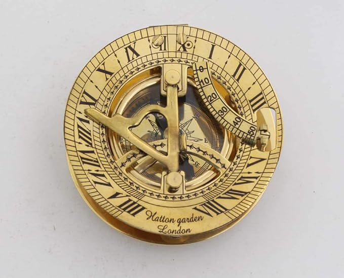 Antique Reproduction Hatton Garden Brass Sundial Compass with Compass Rose Inlaid Hardwood Case – Unique Gift for Someone Special – Great for Father’s Day, Boss, or Groomsmen Gift
