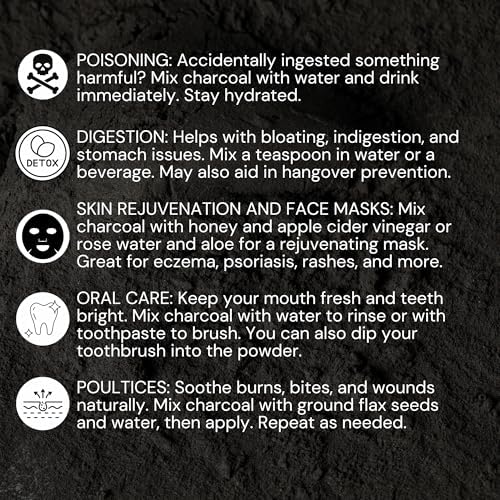 Organic Charcoal Powder by Schizandu - Activated Charcoal Natural, Vegan, Organic, GMO Free - Large Bottle 25 oz Powder