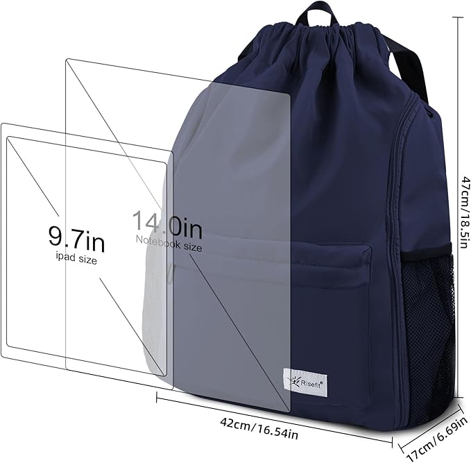 Drawstring Backpack with Mesh Pockets String Gym Bag Sackpack Sandproof Water Resistant Beach Backpack for Men Women