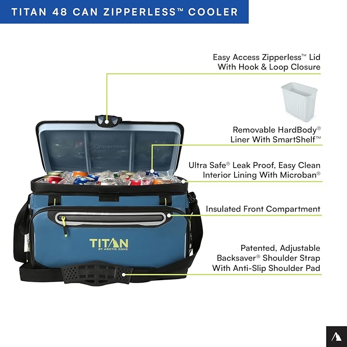 Arctic Zone Titan Deep Freeze Cooler - Zipperless Hardbody Cooler - Small & Large Capacity- Beach & Camping Cooler - Deep Freeze Insulation, HardBody Liner, and SmartShelf