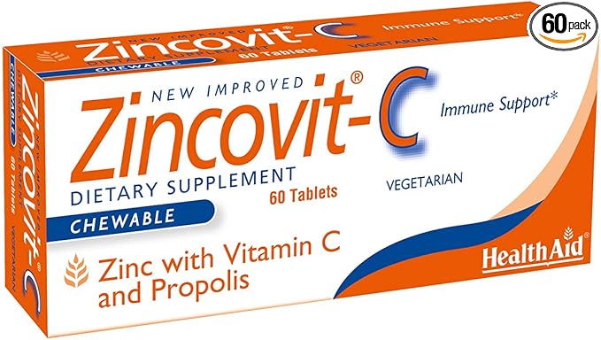 Zincovit - C, Chewable Vitamin C and Zinc Lozenges with Propolis, 60ct, Vegetarian