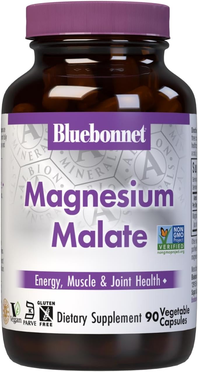 Bluebonnet Nutrition Magnesium Malate Vegetable Capsules - Supports Energy, Muscle & Joint Health - Non-GMO, Vegan, Kosher Certified, Gluten-Free, 90 Count