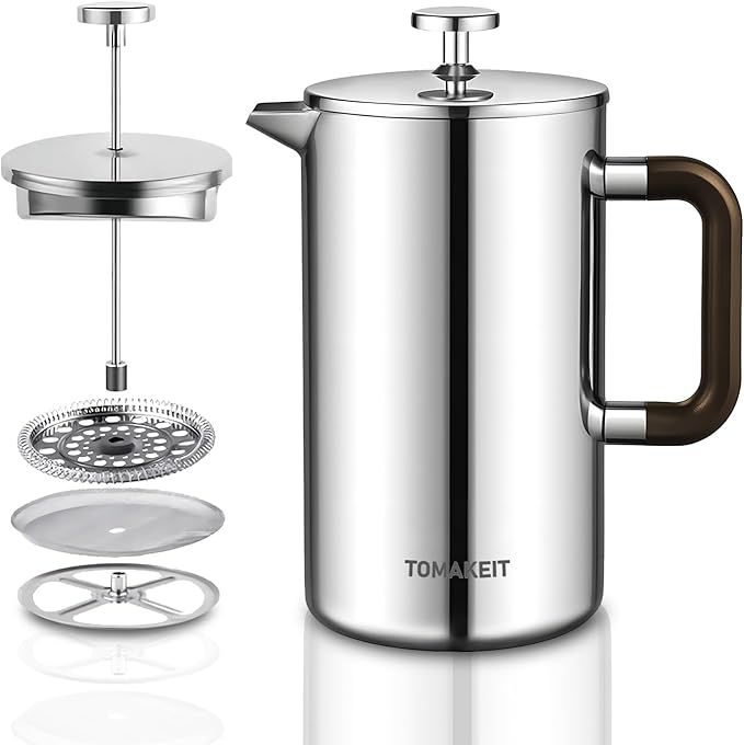 1L/34 Oz French Press Coffee Maker,304 Stainless Steel Coffee Press,Durable & Easy Clean,Leak-Proof Design,Prensa Francesa Para Cafe for Home,Office,Camping