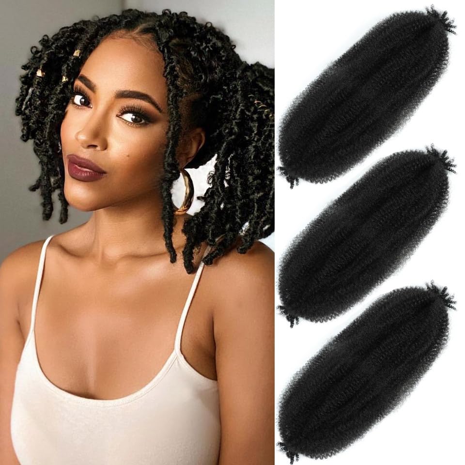 Afro Twist Hair 12 Inch 3 Packs, Springy Afro Twist Hair Pre Fluffed Spring Twist Hair Pre Stretched Wrapping Hair for Soft Locs Hair Extensions (12 Inch (Pack of 3), Pink#)