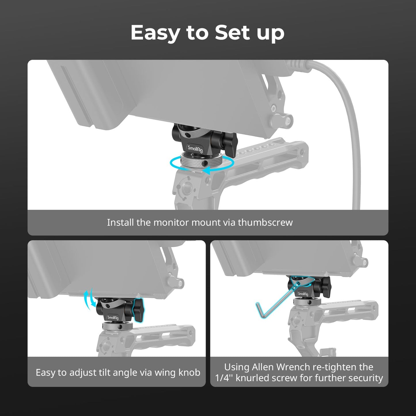 (New Version) SMALLRIG Camera Monitor Mount with Cold Shoe Adapter, 360° Swivel and 180° Tilt Adjustable Monitor Holder with Thumbscrew, Anti-twist Design, Max Payload 2.3kg - 2905B