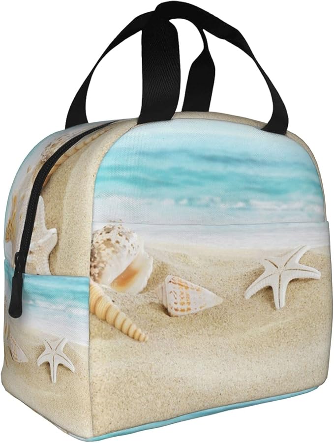 Imiss Starfish Lunch Box Blue Lunch Bags for Women Men, Beach Water-resistant Lunch Tote Portable Thermal Lunchbox Tote Bag for Office Work Picnic