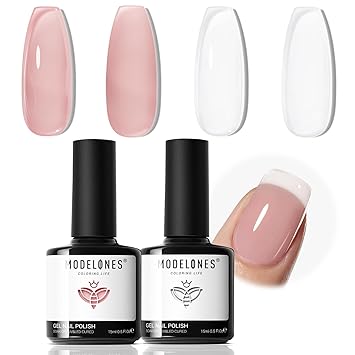 Modelones Gel Nail Polish Set, 2 Pcs 15 ML Black and White Soak Off LED Pastel Summer Nails Art Manicure Home DIY Gift For Women Girl
