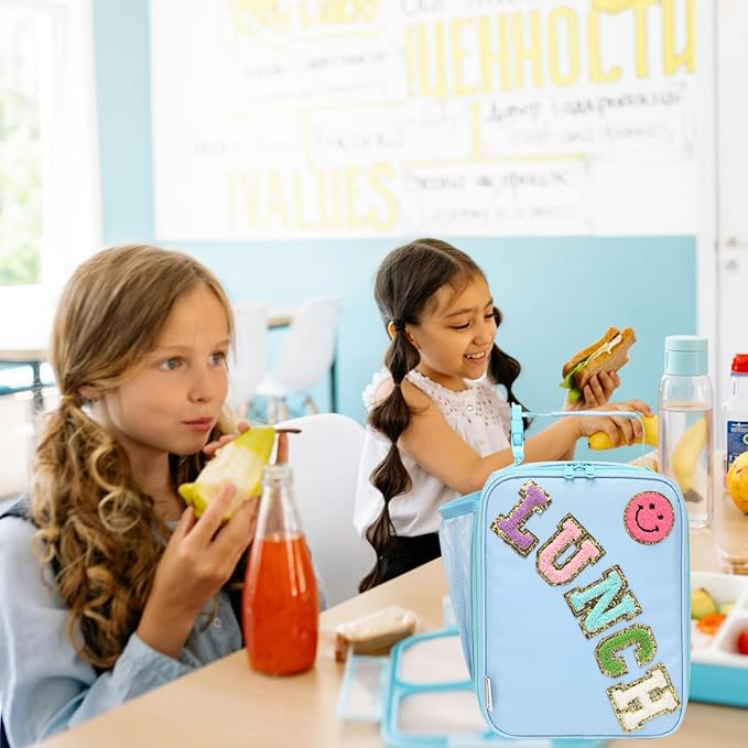 Insulated Lunch Bag for Women Girl Teen large Insulated Kid Lunch Bag,Large Reusable Cute Cooler Bag for School Work Picnic,Blue Alphabet