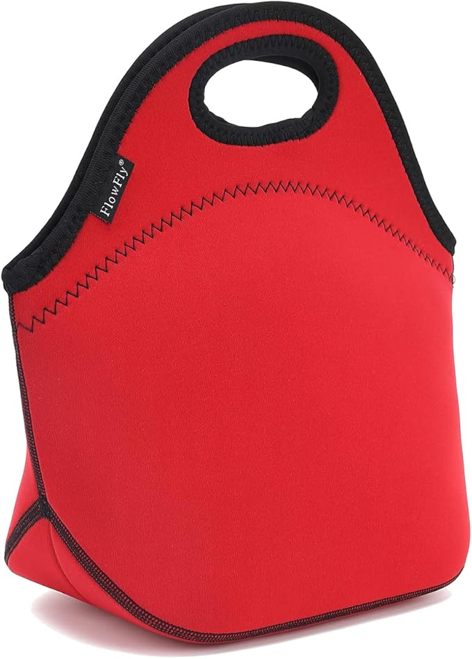 FlowFly Neoprene Lunch Tote Insulated Thermal Reusable Lunch Bag Box for Boys Men with Zipper (Red)