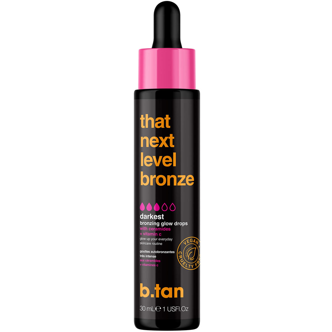 b.tan Dark Self Tanning Drops for Face & Body | That Next Level Bronze - Best Darkest Gradual Sunless Tanner Bronzing Glow Drops, Vegan, Cruelty Free, 1.0 Fl Oz