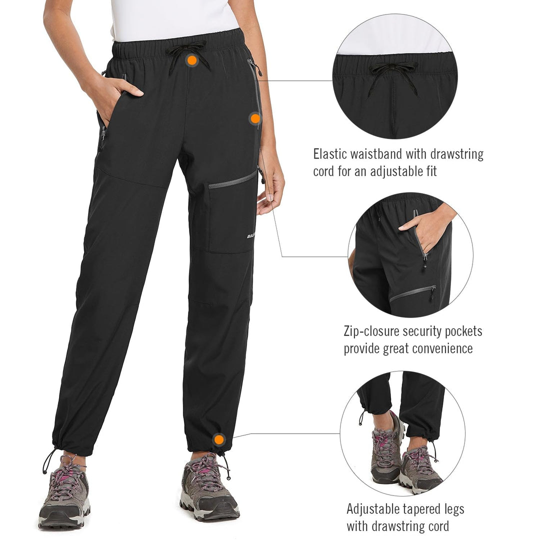 BALEAF Women's Petite Hiking Pants Lightweight Quick Dry Water Resistant Cargo Pants 27'' Inseam for All Seasons Black Size S