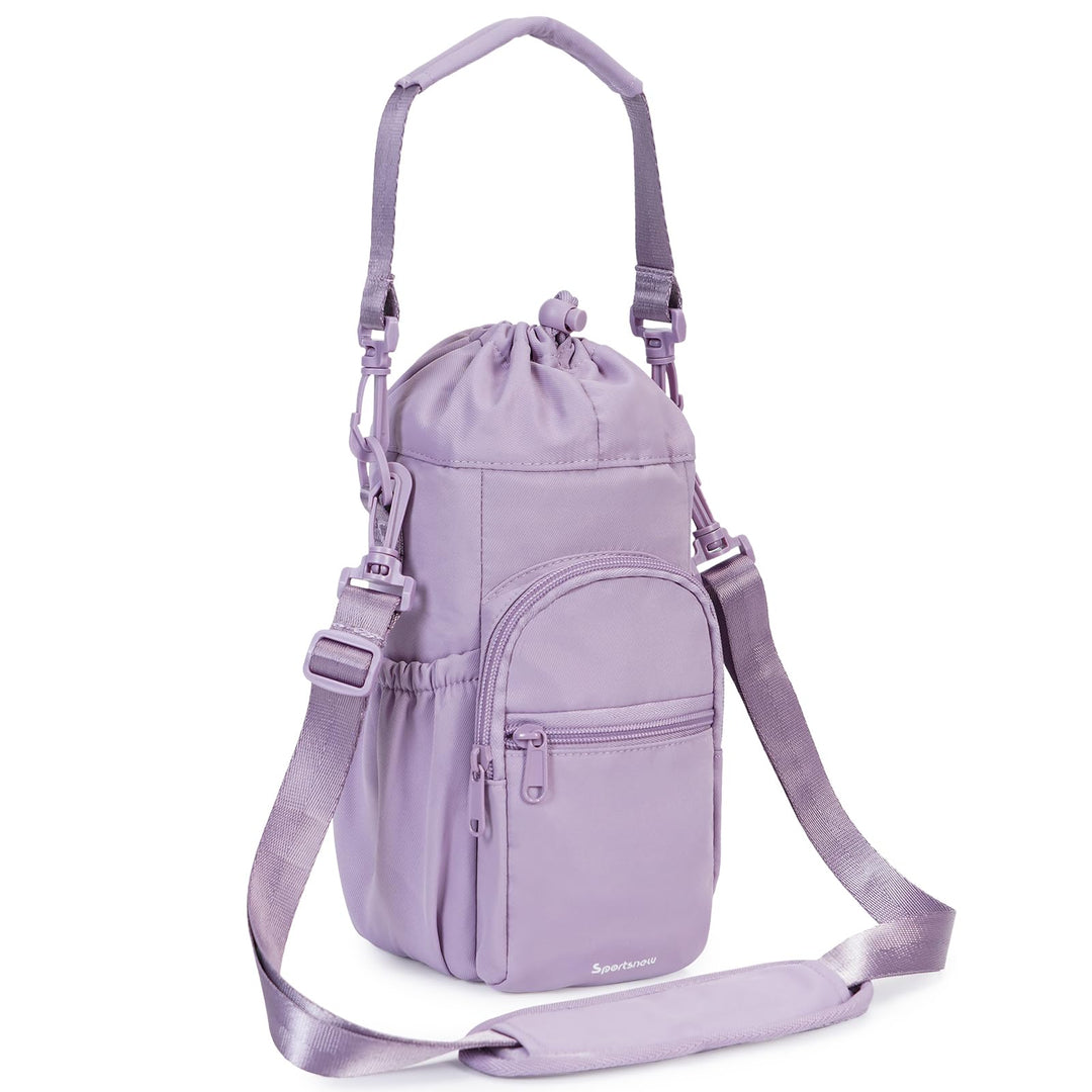 sportsnew Water Bottle Holder with Strap 32oz 40oz Insulated Water Bottle Carrier Sling Bag with Phone Pocket Water Bottle Sleeve for Walking Hiking, Purple, Patent Pending