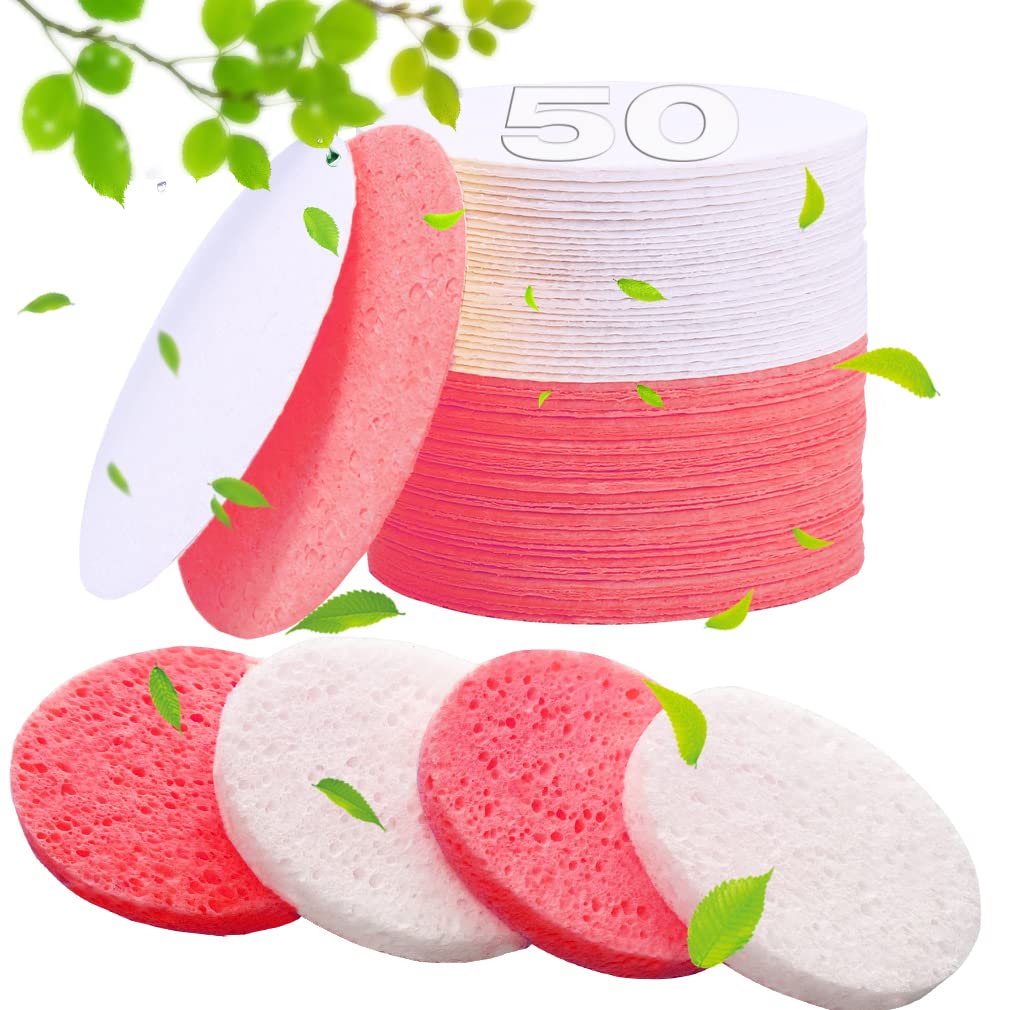 Metuuter 50 Pcs Compressed Facial Sponges For Estheticians- 100% Natural Cellulose Face Sponge Spa Sponges For Face Cleansing, M