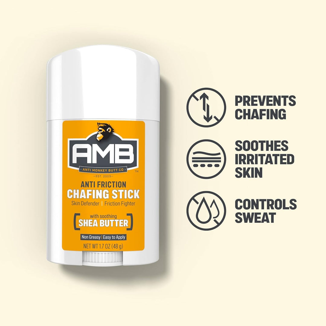 Anti Monkey Butt Anti Chafing Kit, Includes: Anti Chafing Stick with Shea Butter and Almond Oil & Body Powder for Women and Men, Anti Itch Foot Powder with Calamine, Talc Free Hypoallergenic Formula