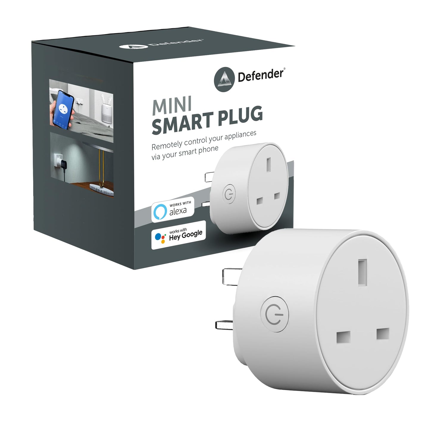 Defender Smart Plug WiFi - Alexa & Google Home Compatible Wireless Voice Controlled Outlet - Remote Control Timer Socket for Home Automation - Smart Wifi Socket