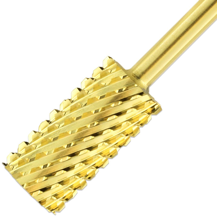 PANA 3/32" Shank Size - Flat Top Large Barrel Gold Carbide 2X Coarse Grit - Nail Drill Bit for e-File Nail Drills