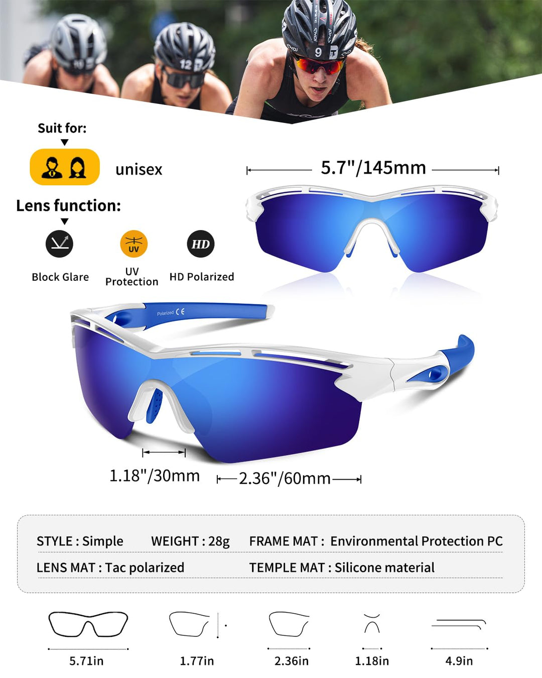 Polarized Sports Sunglasses for Men Women Youth Baseball Cycling Running Driving Fishing Tennis Golf Motor TAC UV400 TR90