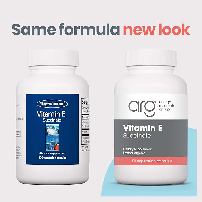 Allergy Research Group Vitamin E Succinate Supplement - for Men & Women, 400 IU D-Alpha-Tocopheryl, Antioxidant, Vegetarian Capsules - 100 Count