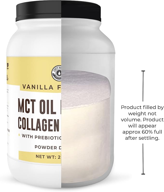 32oz Vanilla Keto MCT Powder + Collagen + Prebiotic Acacia Fibre. MCT Creamer. MCT Oil Powder from Coconuts. MCT Collagen Powder, Grass Fed, Perfect for Keto, 0 Net Carb, Stevia, Erythritol