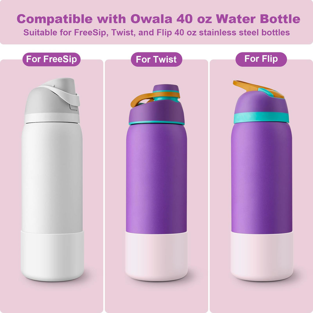 Alwenid 2PCS Silicone Water Bottle Boot for Owala 40 Oz, Anti-Slip Protective Sleeve Bottom Bumper Protector for FreeSip, Twist, and Flip Stainless Steel Water Bottles (White+Pink)