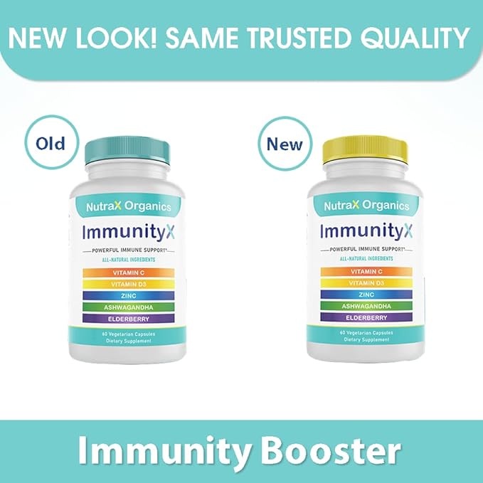 All-in-One Organic Immune Support Supplement 60 Vegan Capsules - Elderberry 500mg, Ashwagandha 500mg, 400mg Vitamin C and Zinc - Vitamin D3 - Immune Boosters for Adults