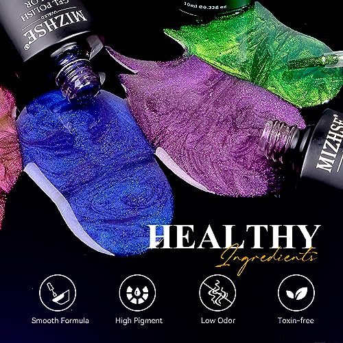 MIZHSE 9D Cat Eye Gel Nail Polish, Magnetic Cat Eye Gel Polish Set, 10ml*6 with 2 Magnets, Classic Colors Chameleon Magic Galaxy Effect Soak off Nail Art, Sparkle Stunning Gel Polish Gift for Women