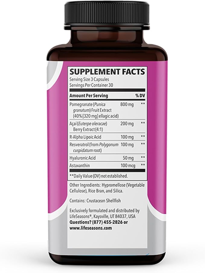 LifeSeasons Ageless Skincare - Anti Aging Supplement - Antioxidant Support - Moisturizes & Nourishes Skin - Acai Berry Astaxanthin Resveratrol R-Alpha Lipoic Acid & Pomegranate Extract - 90 Capsules