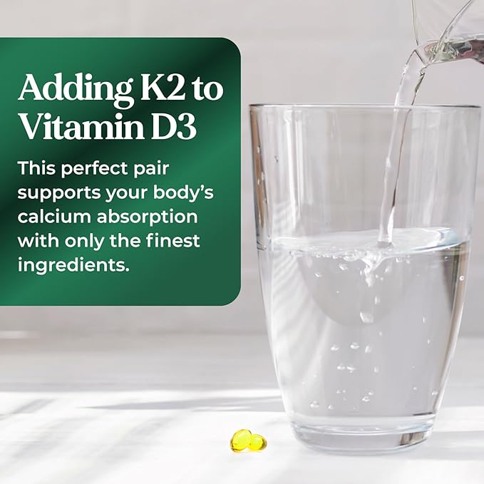 Vitamin D3 K2, 5000 IU Vitamin D3 & 100 mcg Vitamin K2 MK-7 Supplement Supports Immune Health, Bone, Heart & Calcium Absorption - Extra Virgin Olive Oil Softgel, Vitamins D & K Complex - 240 Softgels