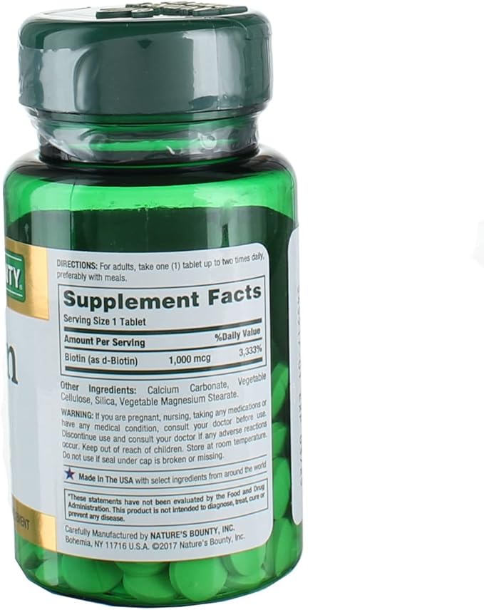 Nature's Bounty Energy Health Biotin Coated Tablets, 1000 mcg, 100 Ct (1 Pack)